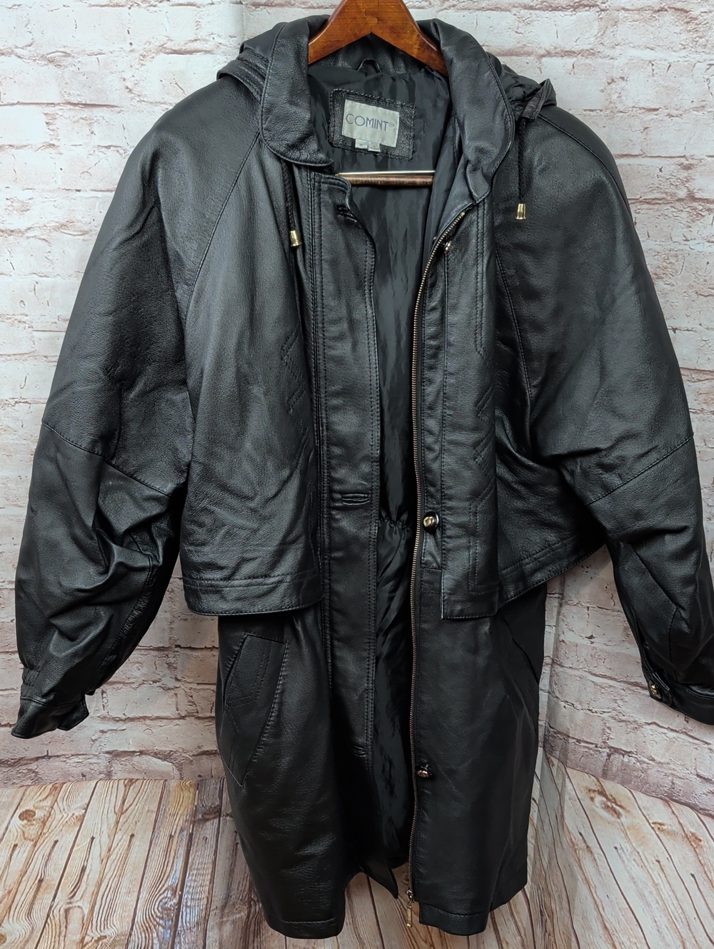 Comint Vintage Hooded Leather Jacket Medium